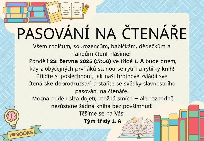 PONDĚLÍ 23. 6. 2025 PASOVÁNÍ NA ČTENÁŘE